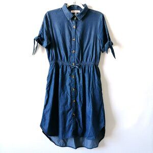 Harlow Rose Blue Chambray Roll Tab Sleeve Collared Hi-Low Shirt Dress Size M